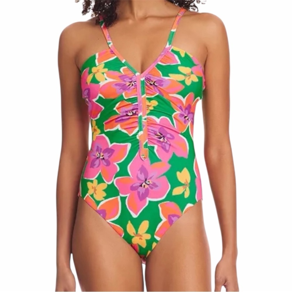 NWOT Sanctuary Size XL Super Bloom Shirred Front Floral One Piece Swimsuit